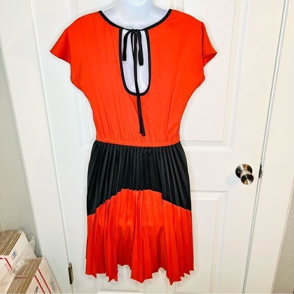 Plenty by Tracy Reese Pleated Colorblock Mini Dress Rust Orange Black S - Picture 6 of 9